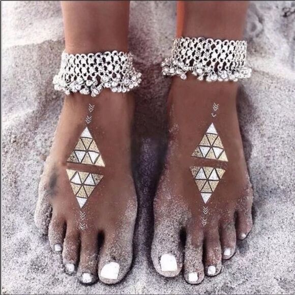 Boho Wide Silver Tassel Bells Anklets Ankle Jewelry - NEW - Picture 2 of 3